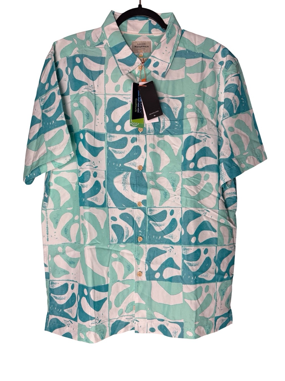 Quiksilver Waterman Modal Comfort Fit Camp Shirt Sz Large Abstract Coastal NWT